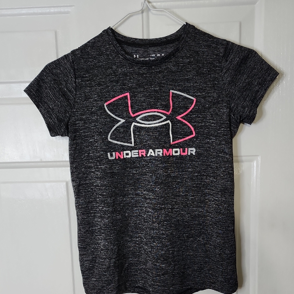 Under Armour Kids' Charcoal Tee - Pink and white logo